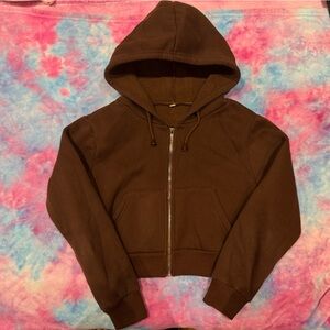 Brown Cropped Hoodie Zip